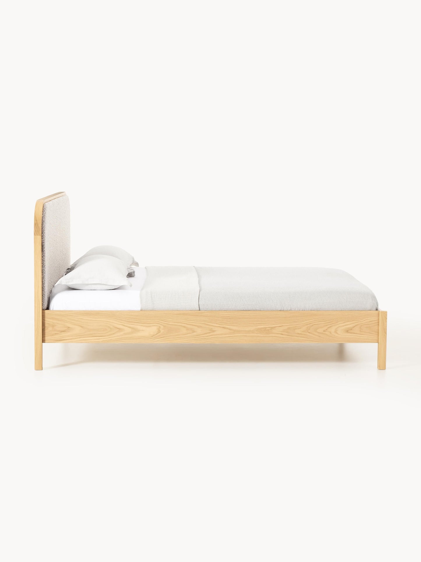Jonsmark Wooden Bed with Bouclé Headboard
