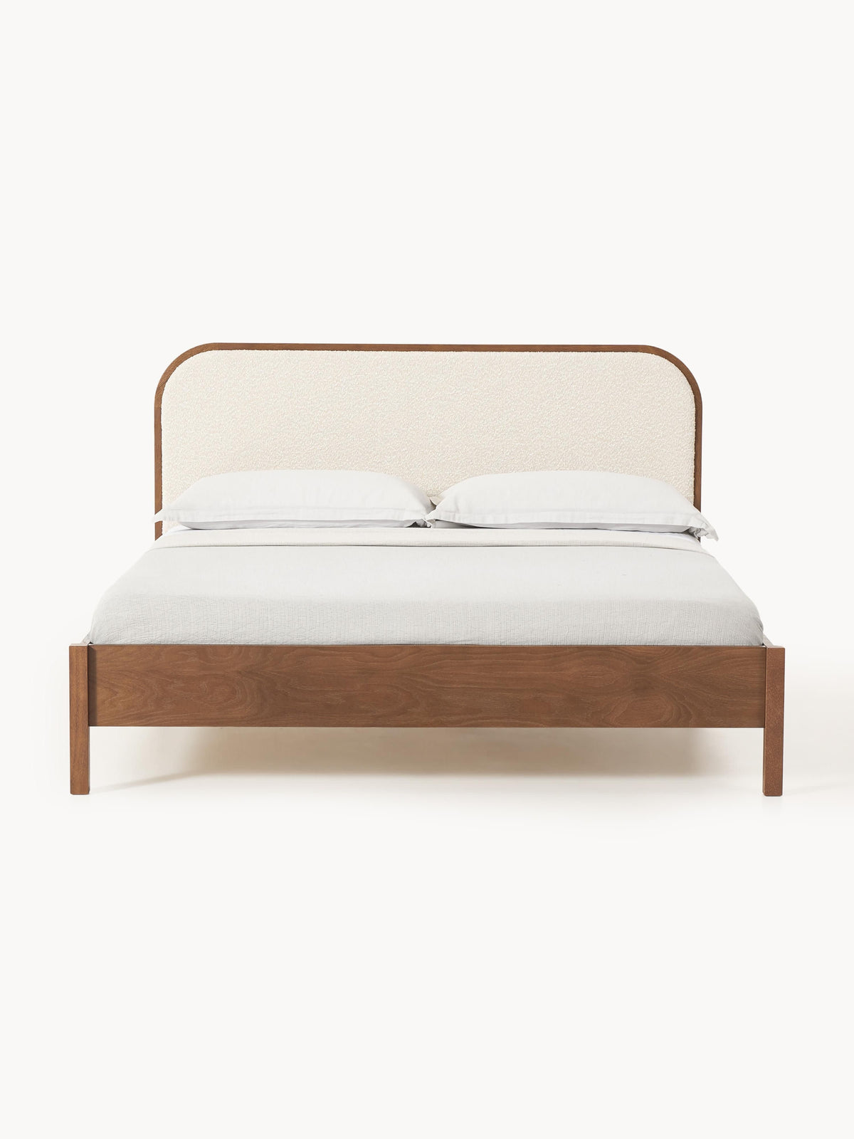Jonsmark Wooden Bed with Bouclé Headboard