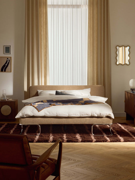 Olimbra Bouclé Upholstered Bed with Metal Legs