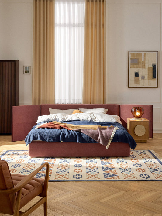 Otbjorn Upholstered Bed with Folding Headboard