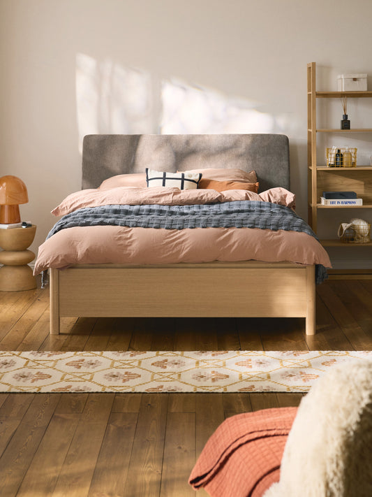 Santolli Wooden Bed with Upholstered Headboard and Drawers