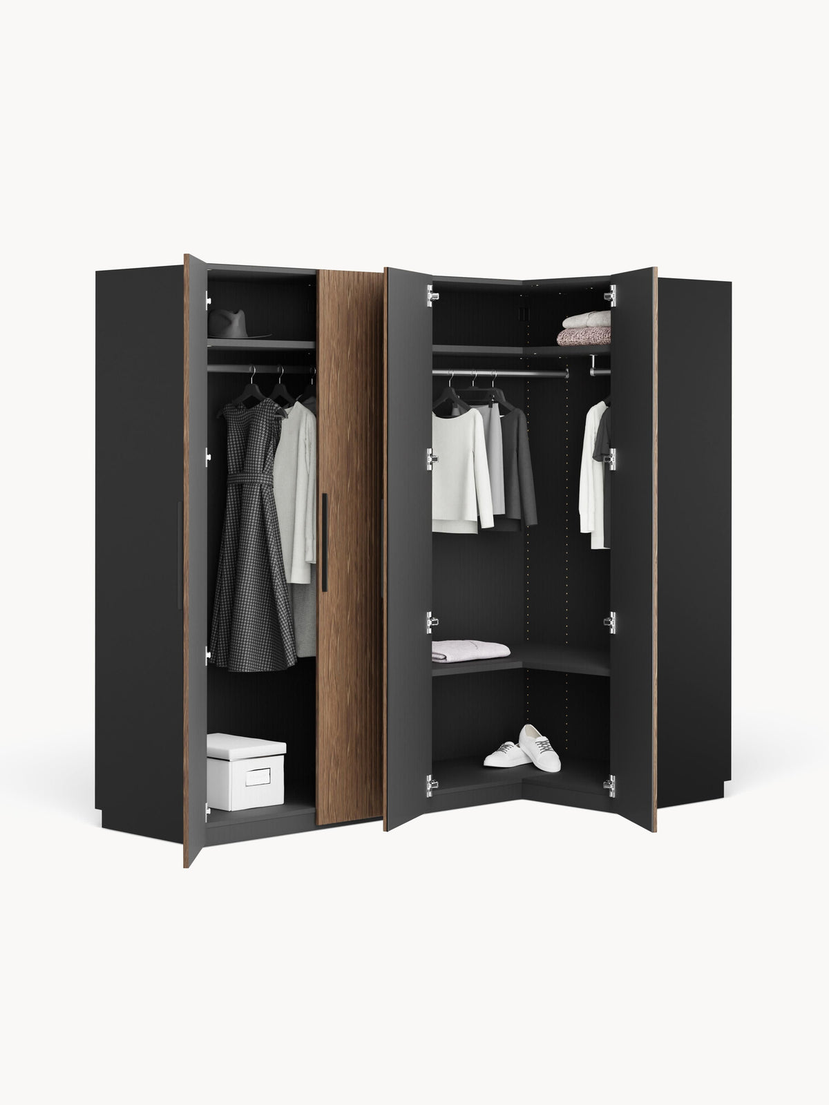 Simberto Modular Corner Wardrobe, 215 cm Wide, in Various Sizes