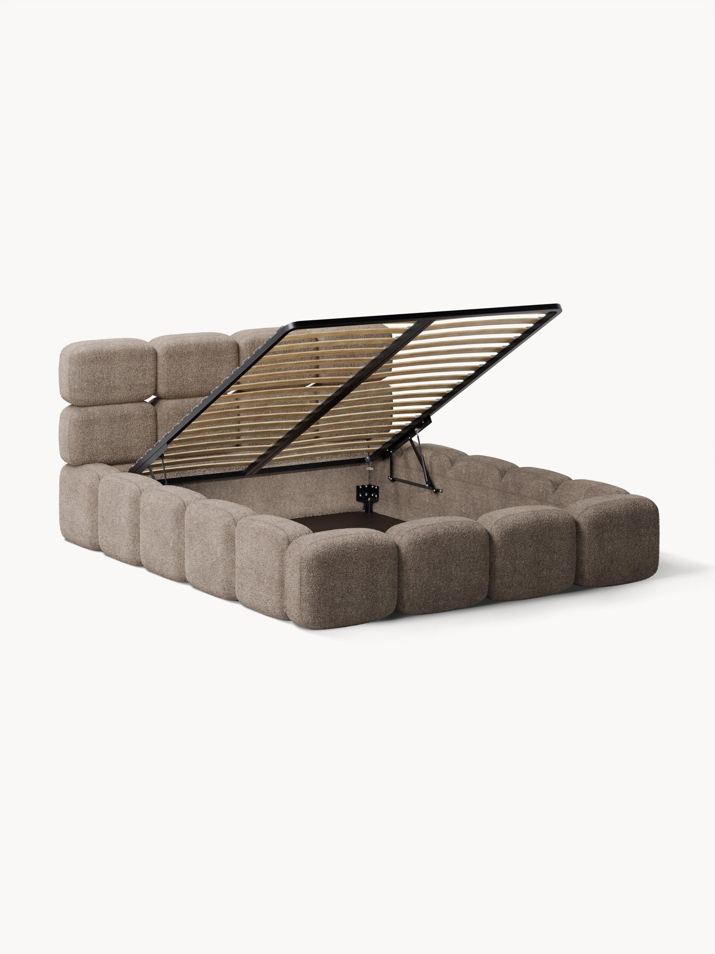 Taymonde Upholstered Bed in Teddy Bouclé with Storage