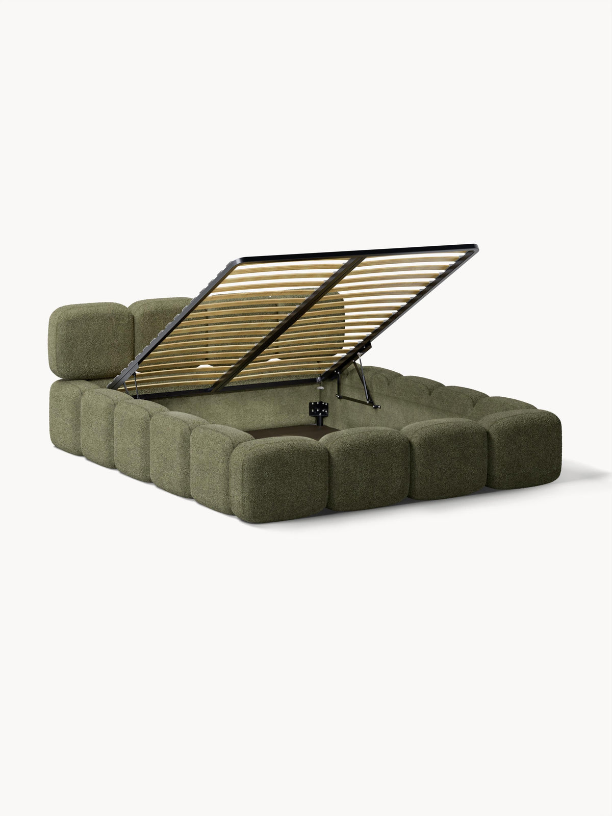 Taymonde Upholstered Bed in Teddy Bouclé with Storage