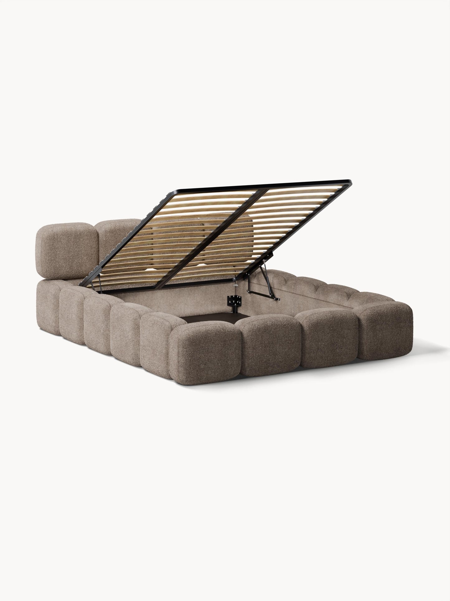 Taymonde Upholstered Bed in Teddy Bouclé with Storage