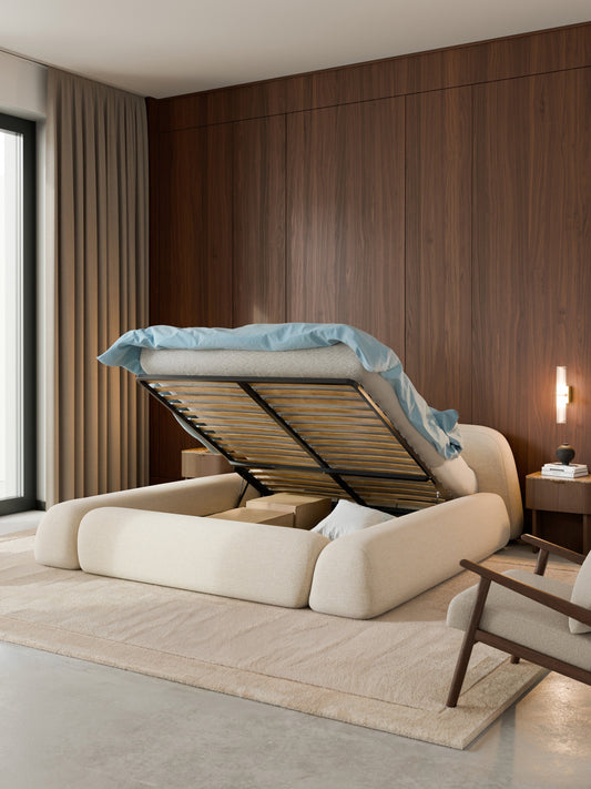 Wolquende Upholstered Bed in Bouclé with Storage