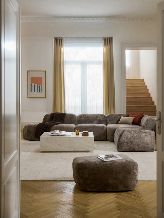Wolquende XL Modular Corner Sofa in Teddy Bouclé with Chaise Longue