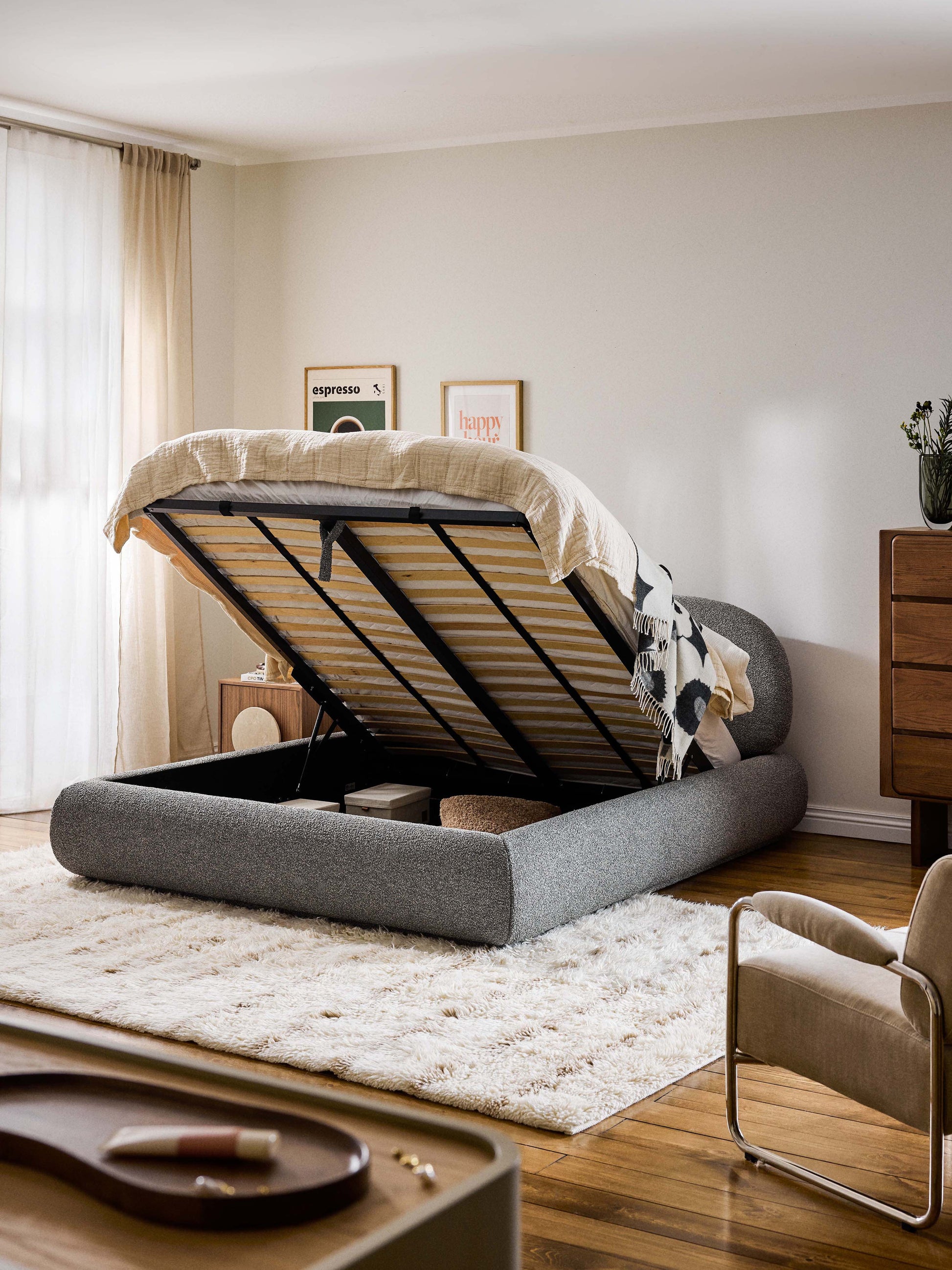 Albrizza Bouclé Upholstered Bed with Storage