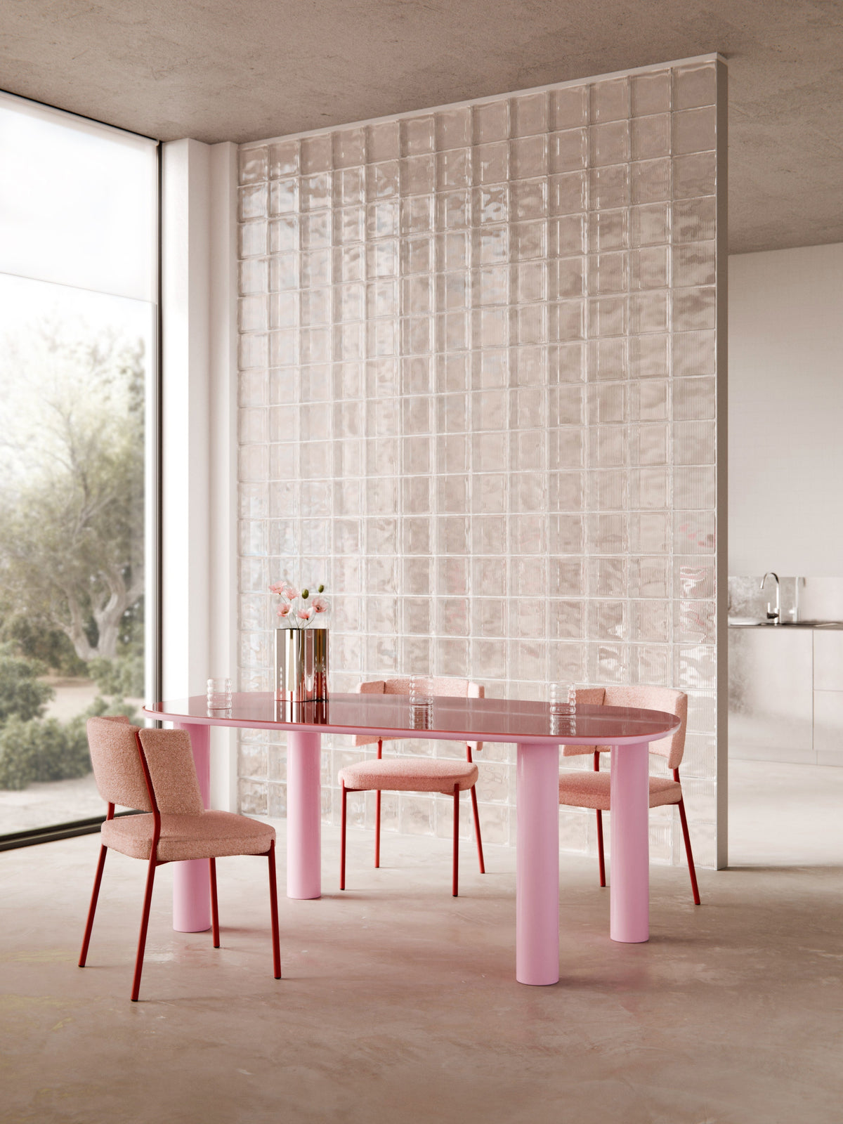 Benzario Organic Glass-Top Dining Table, 200 x 110 cm
