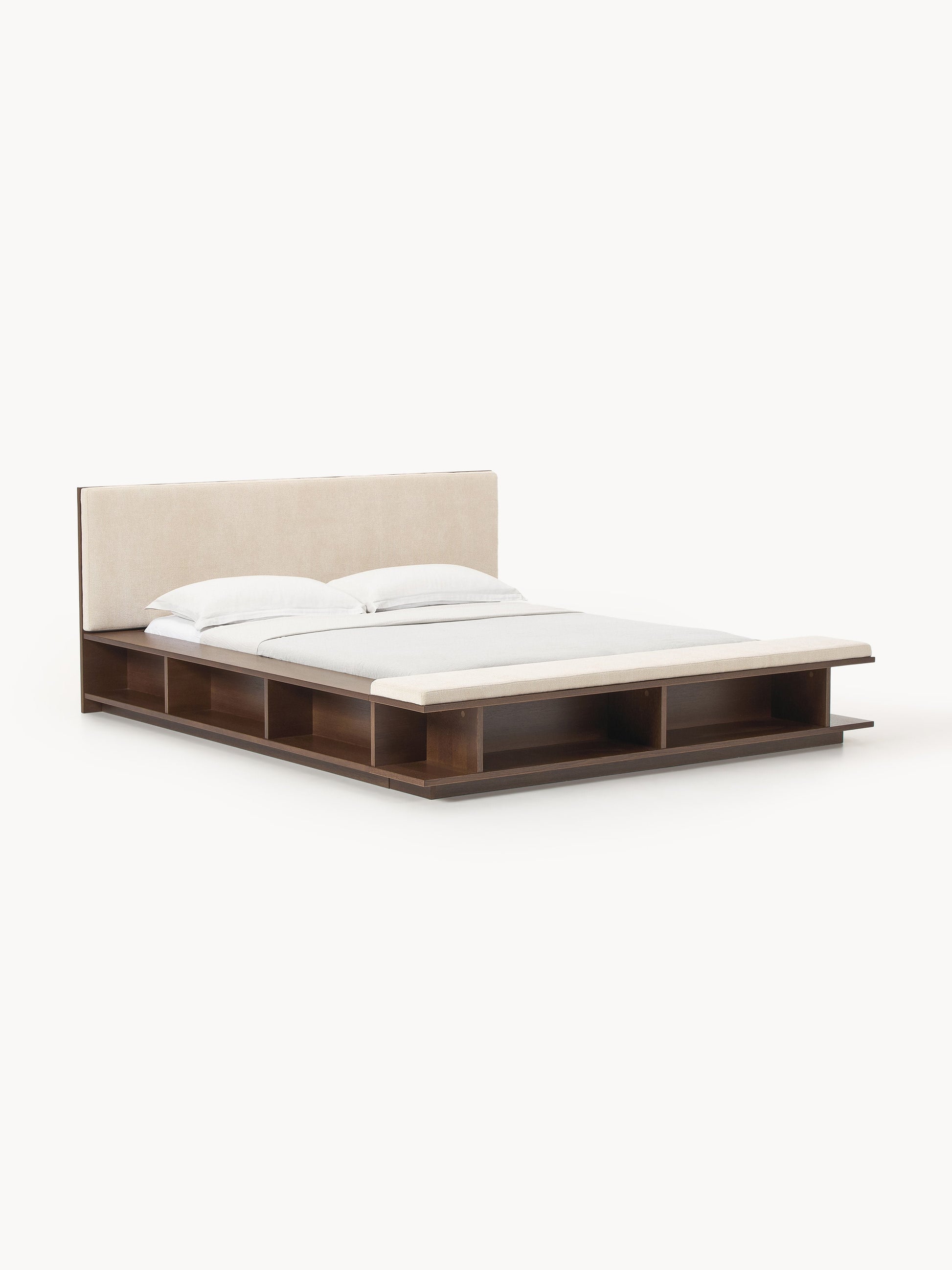 Clarveld Wooden Bed Frame with Bench and Side Shelves