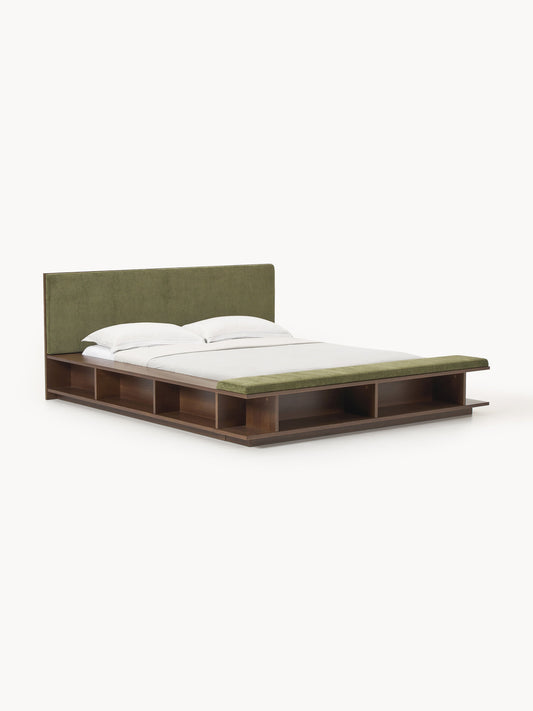 Clarveld Wooden Bed Frame with Bench and Side Shelves