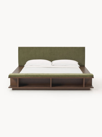 Clarveld Wooden Bed Frame with Bench and Side Shelves