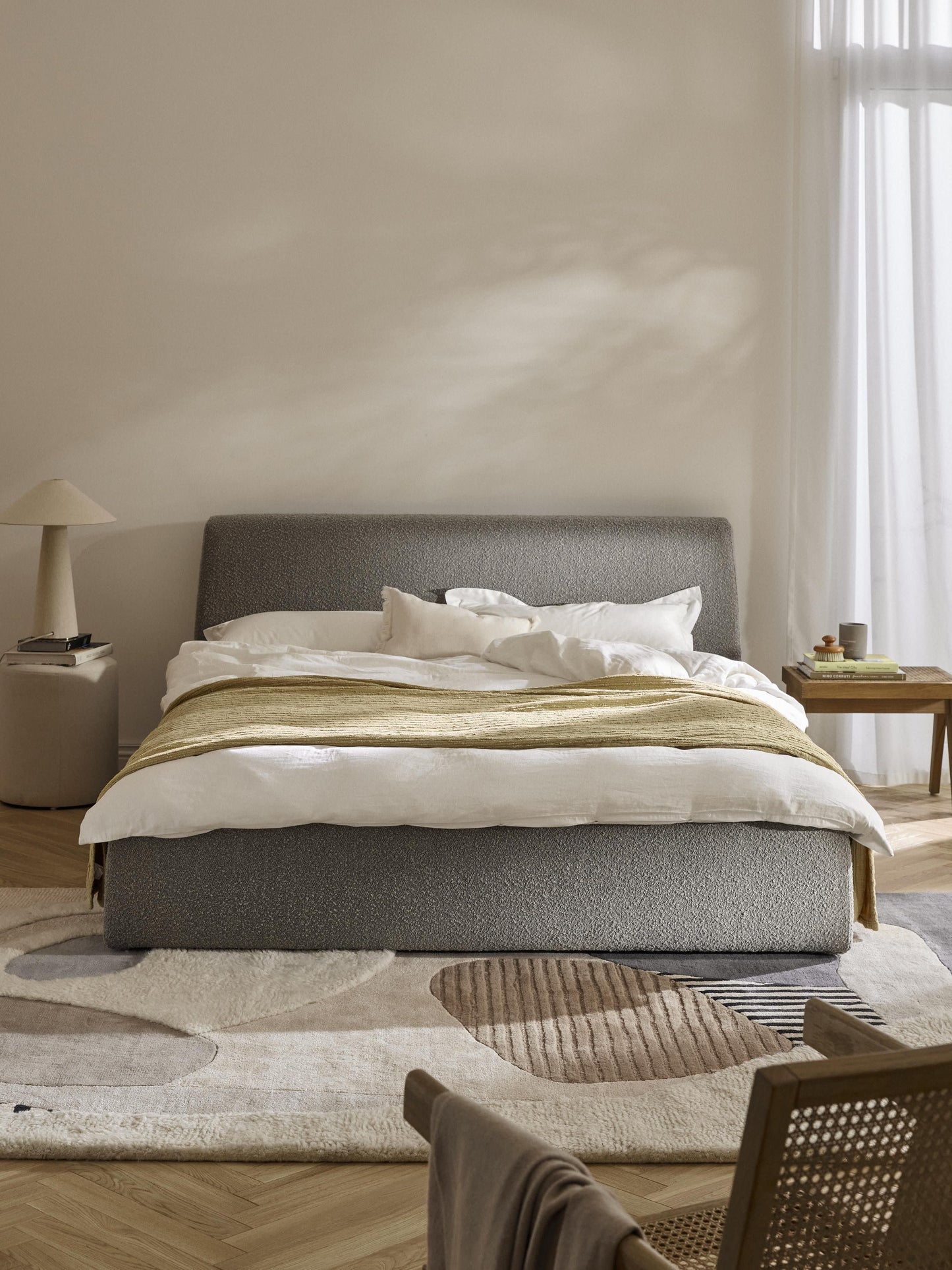 Clovinta Bouclé Upholstered Bed with Storage
