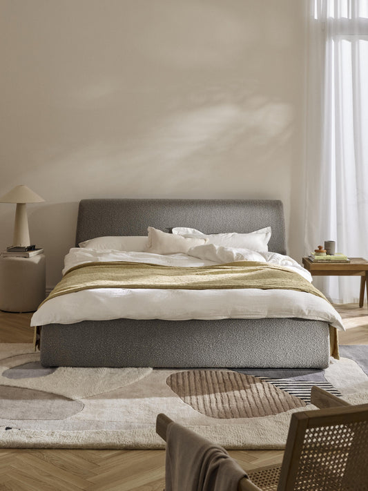 Clovinta Bouclé Upholstered Bed with Storage