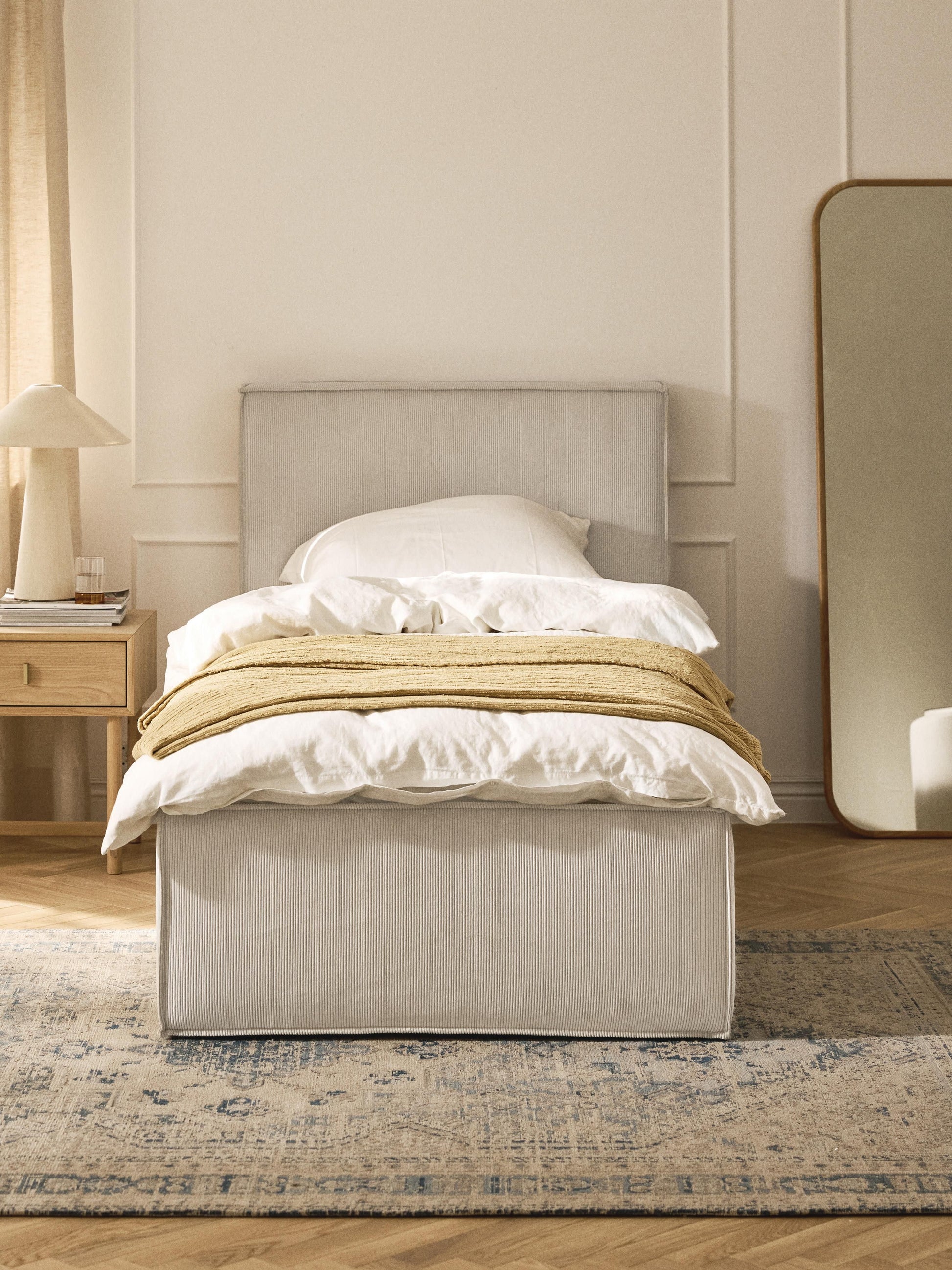 Drenalto Single Bed in Corduroy with Storage