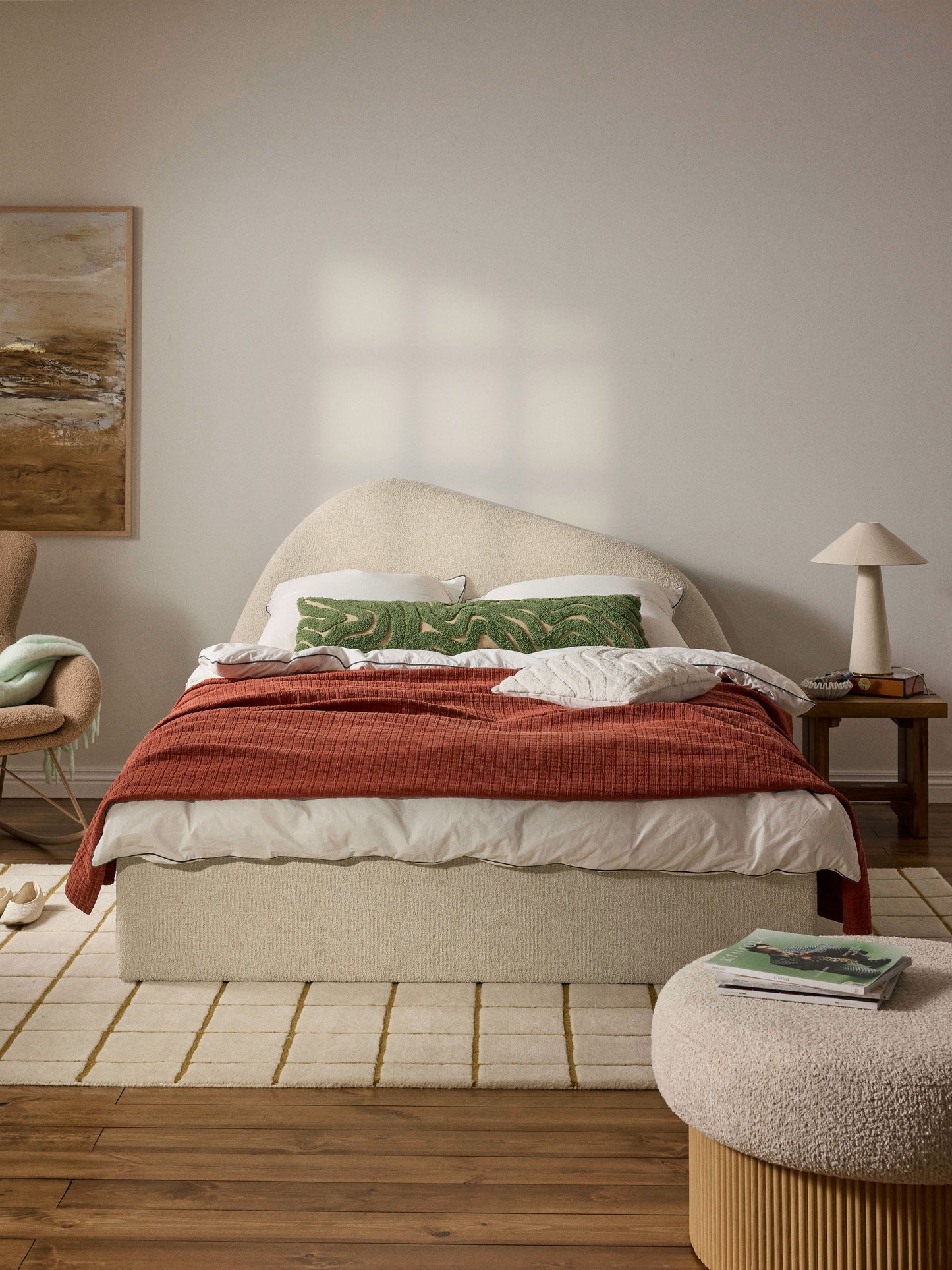 Garlucci Upholstered Bed in Bouclé