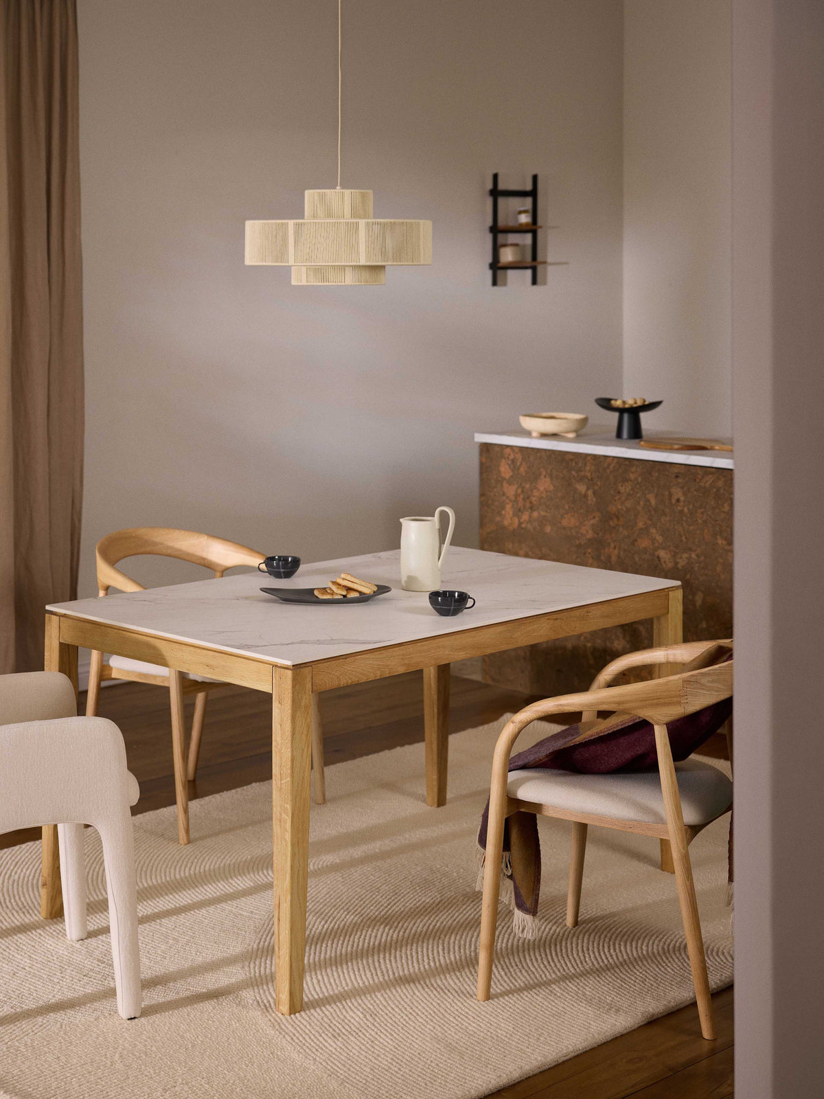 Jacarosi Dining Table with Marble-Look Tabletop, in Various Sizes
