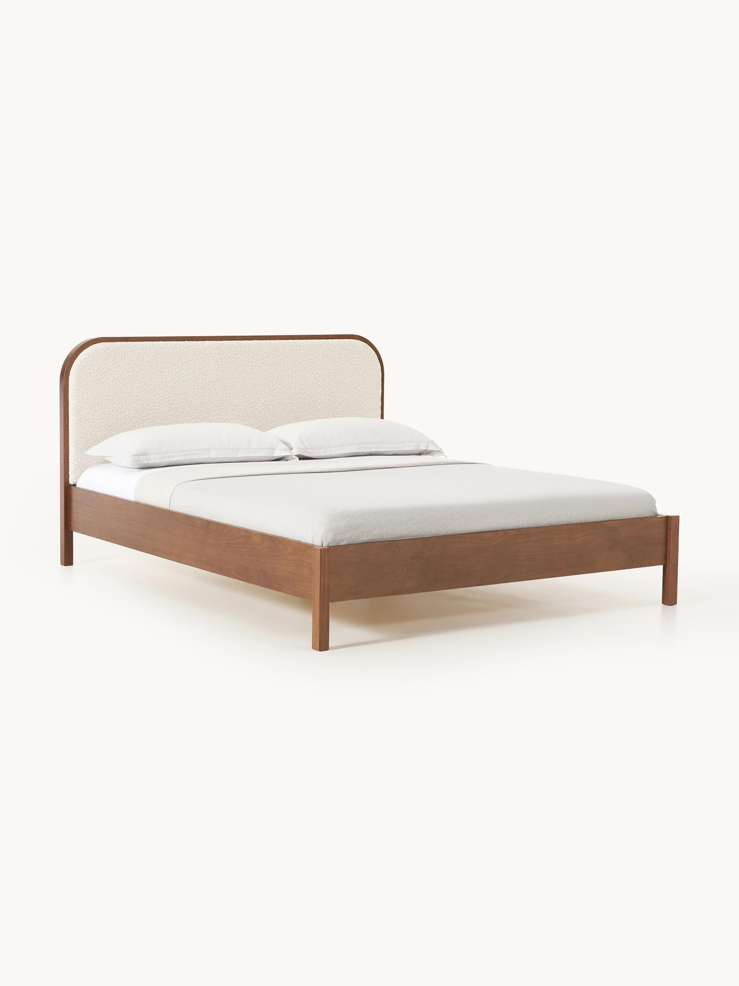 Jonsmark Wooden Bed with Bouclé Headboard