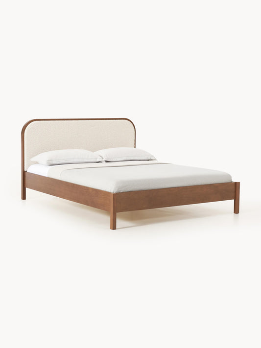 Jonsmark Wooden Bed with Bouclé Headboard