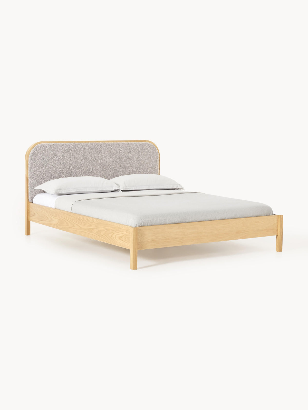 Jonsmark Wooden Bed with Bouclé Headboard