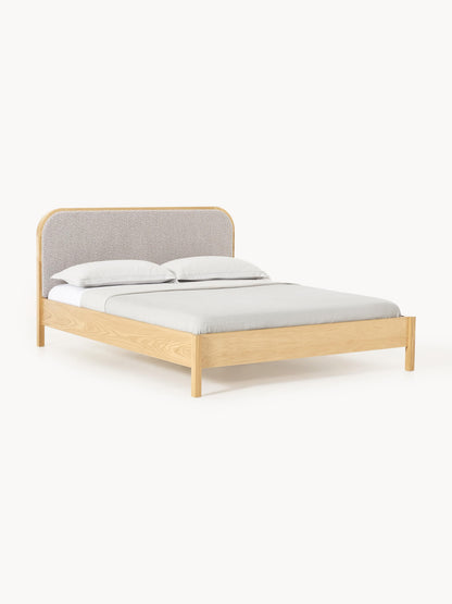 Jonsmark Wooden Bed with Bouclé Headboard
