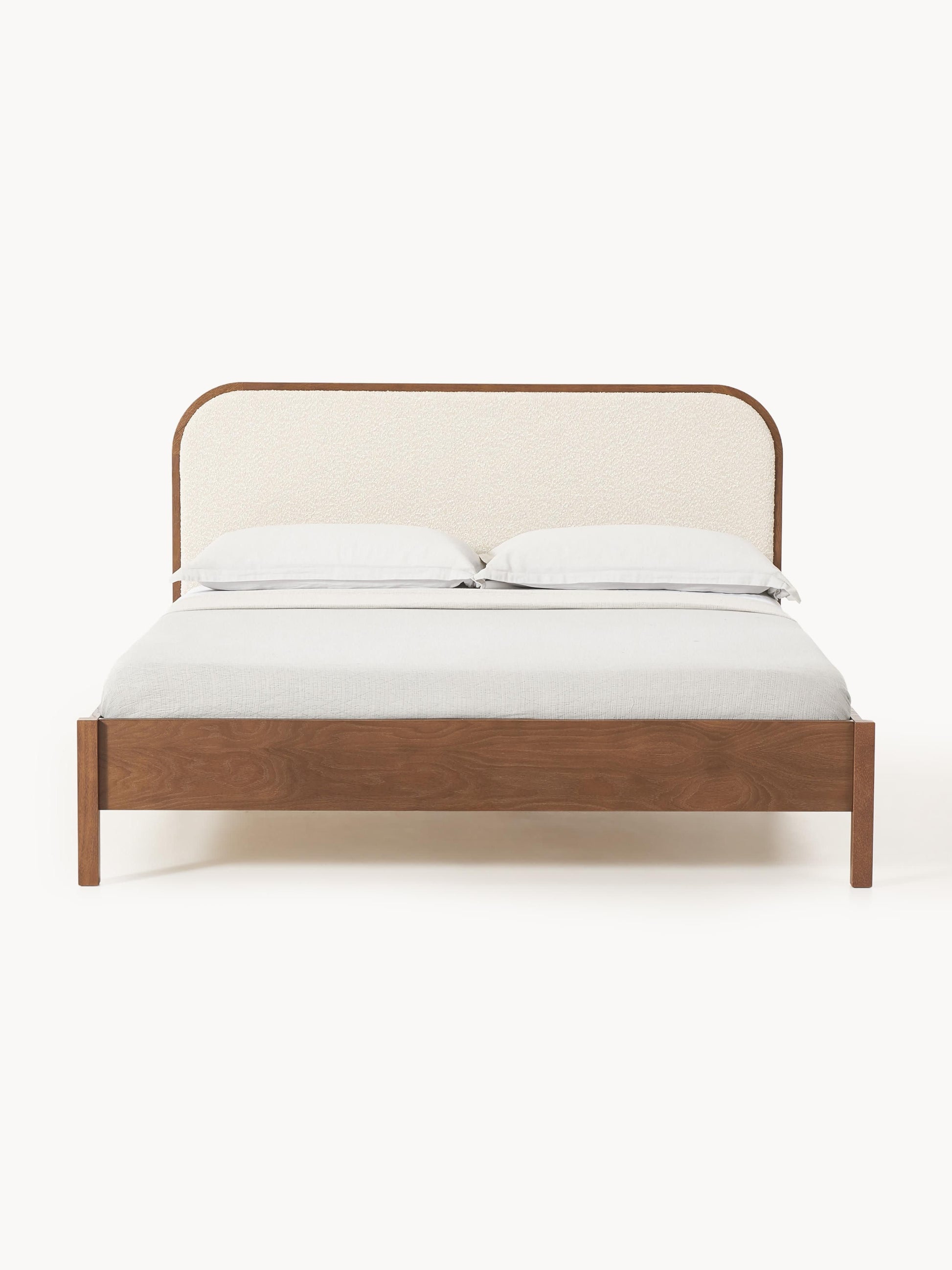 Jonsmark Wooden Bed with Bouclé Headboard