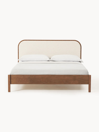 Jonsmark Wooden Bed with Bouclé Headboard
