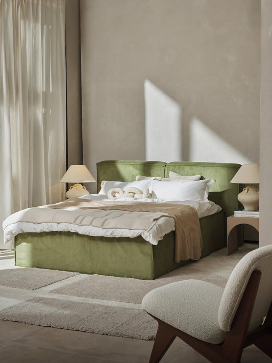Lenfaro Box Spring Bed in Corduroy