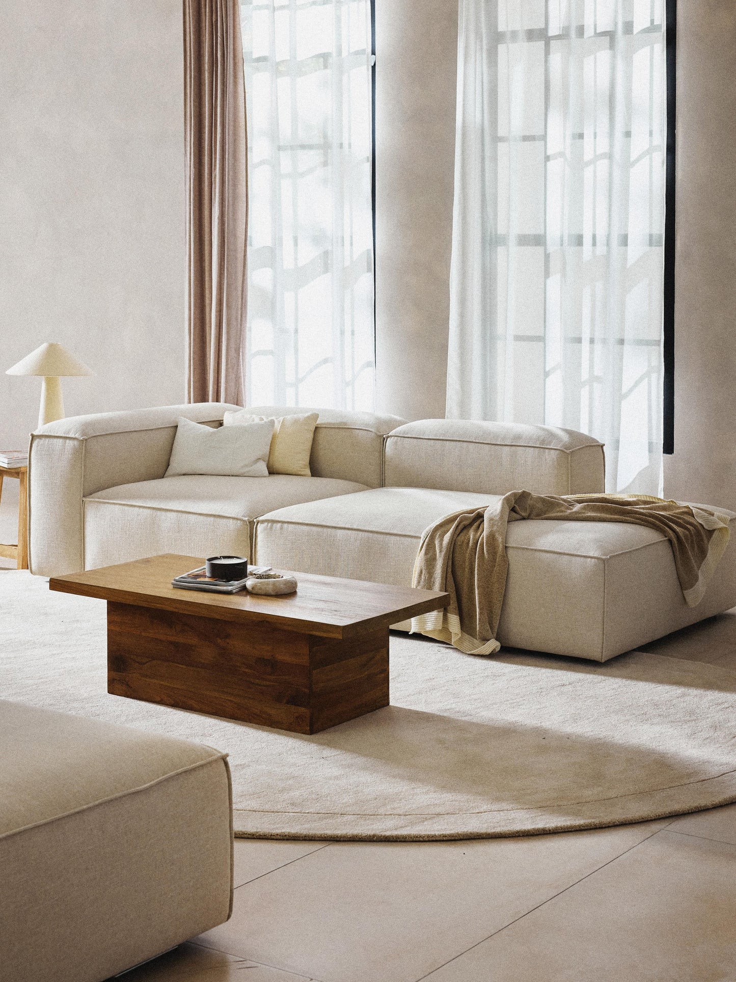 Lenfaro Modular Linen Blend Ottoman
