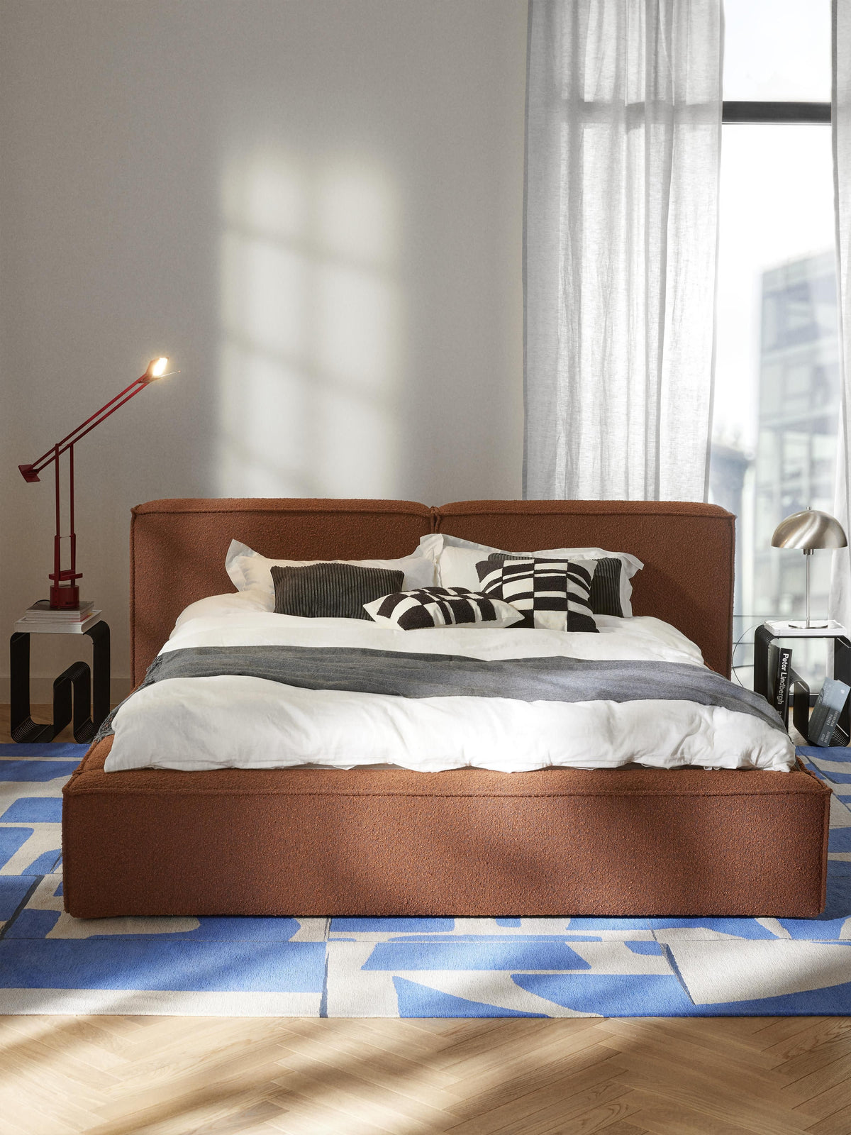 Lenfaro Upholstered Bed in Bouclé with Storage