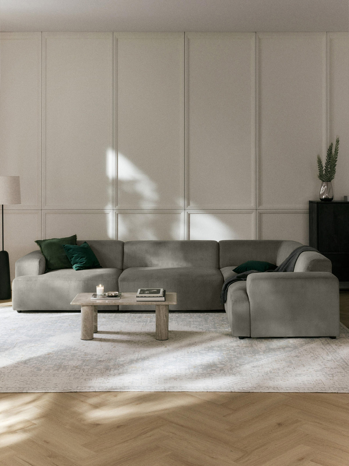 Melvasso Large Corduroy Corner Sofa (4-Seater)