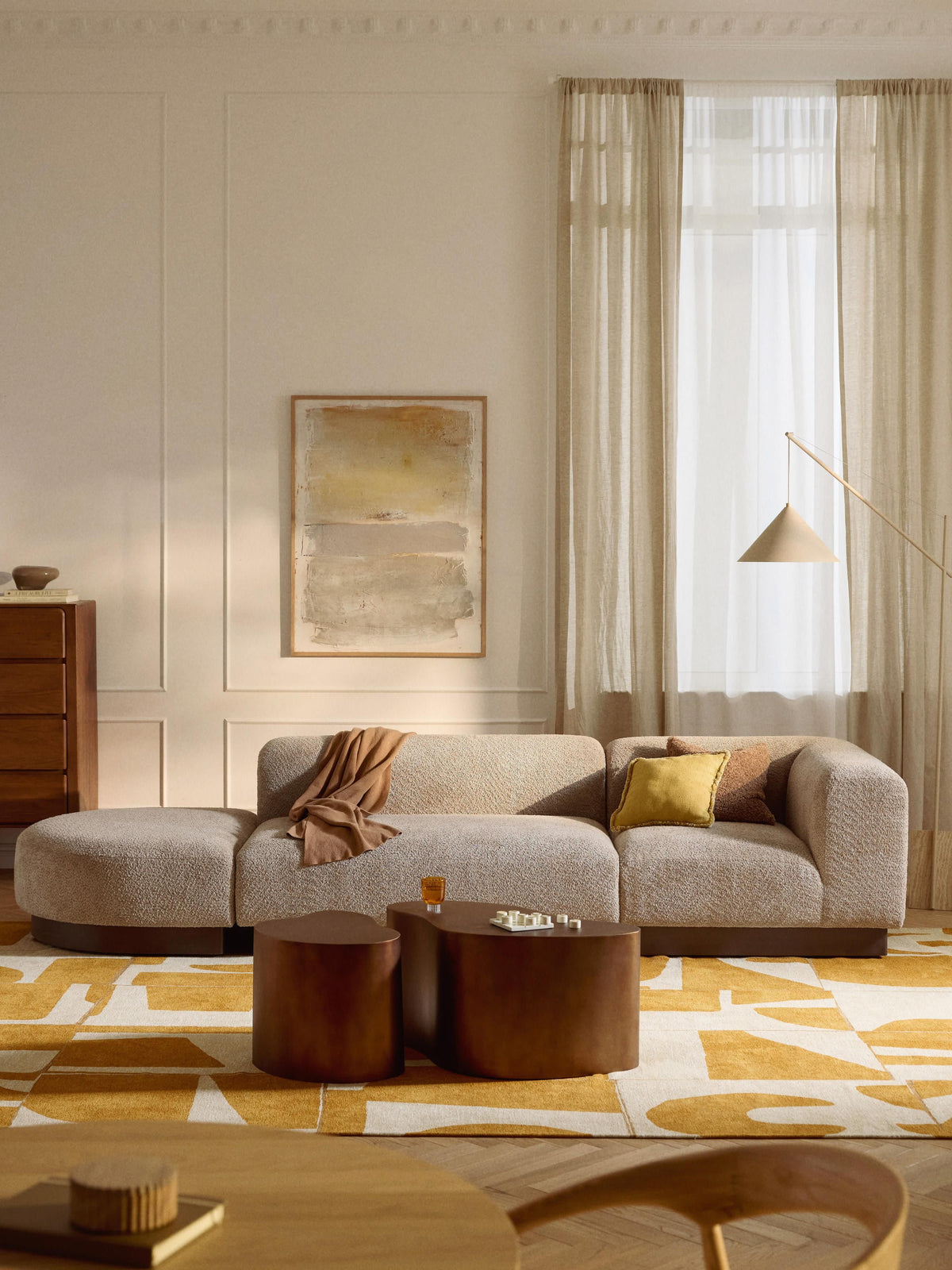 Natolino Modular Ottoman in Teddy Bouclé with Stool (Left/Right)