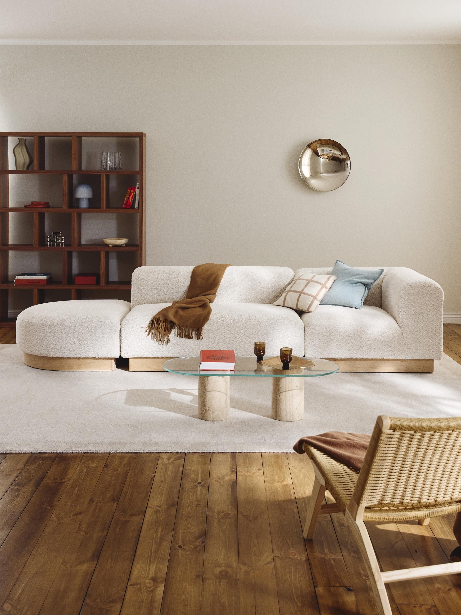 Natolino Modular Ottoman in Teddy Bouclé with Stool (Left/Right)