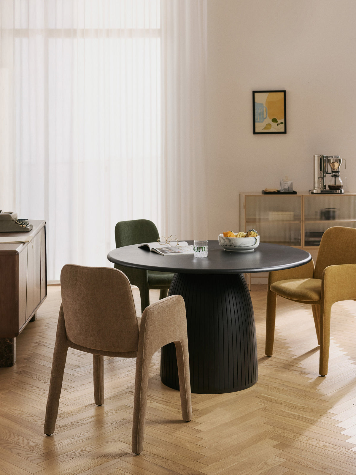 Nelmoro Round Dining Table with Fluted Texture, in Various Sizes
