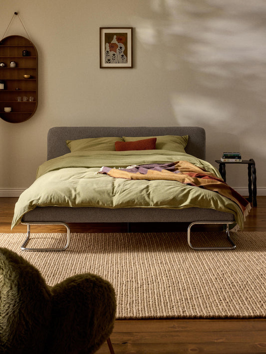 Olimbra Bouclé Upholstered Bed with Metal Legs