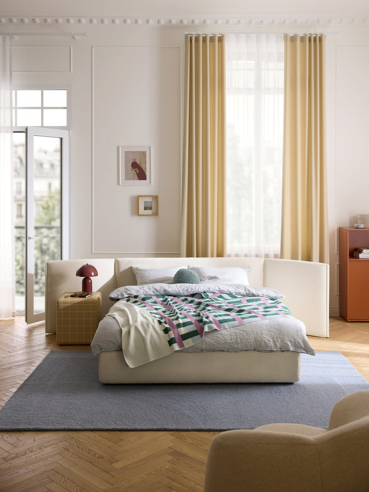 Otbjorn Upholstered Bed with Folding Headboard