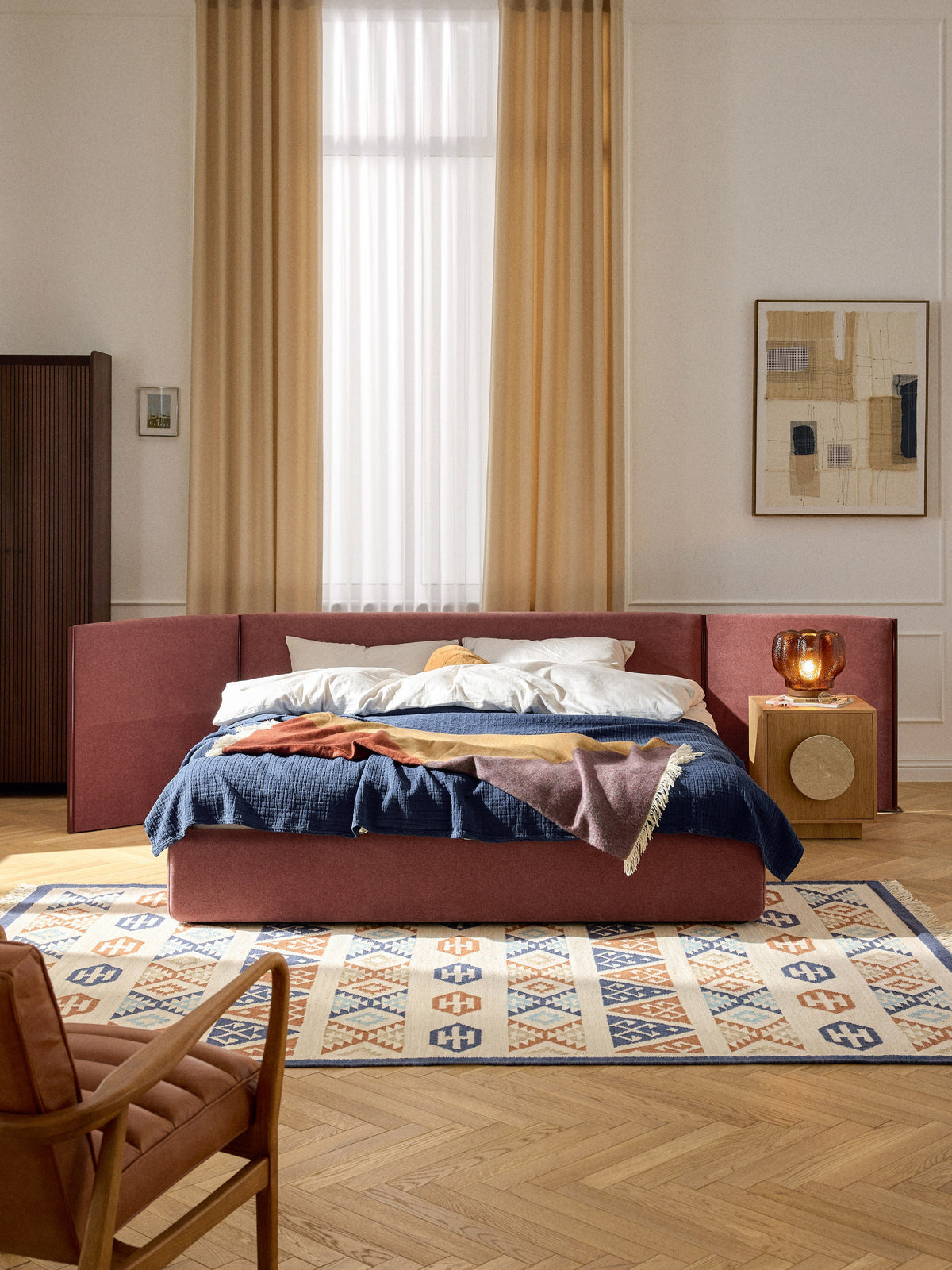 Otbjorn Upholstered Bed with Folding Headboard