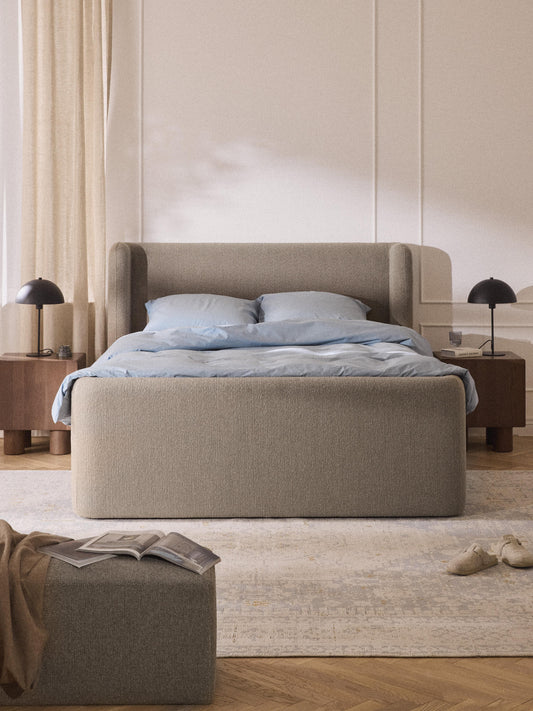 Perlondo Bouclé Box Spring Bed with Storage