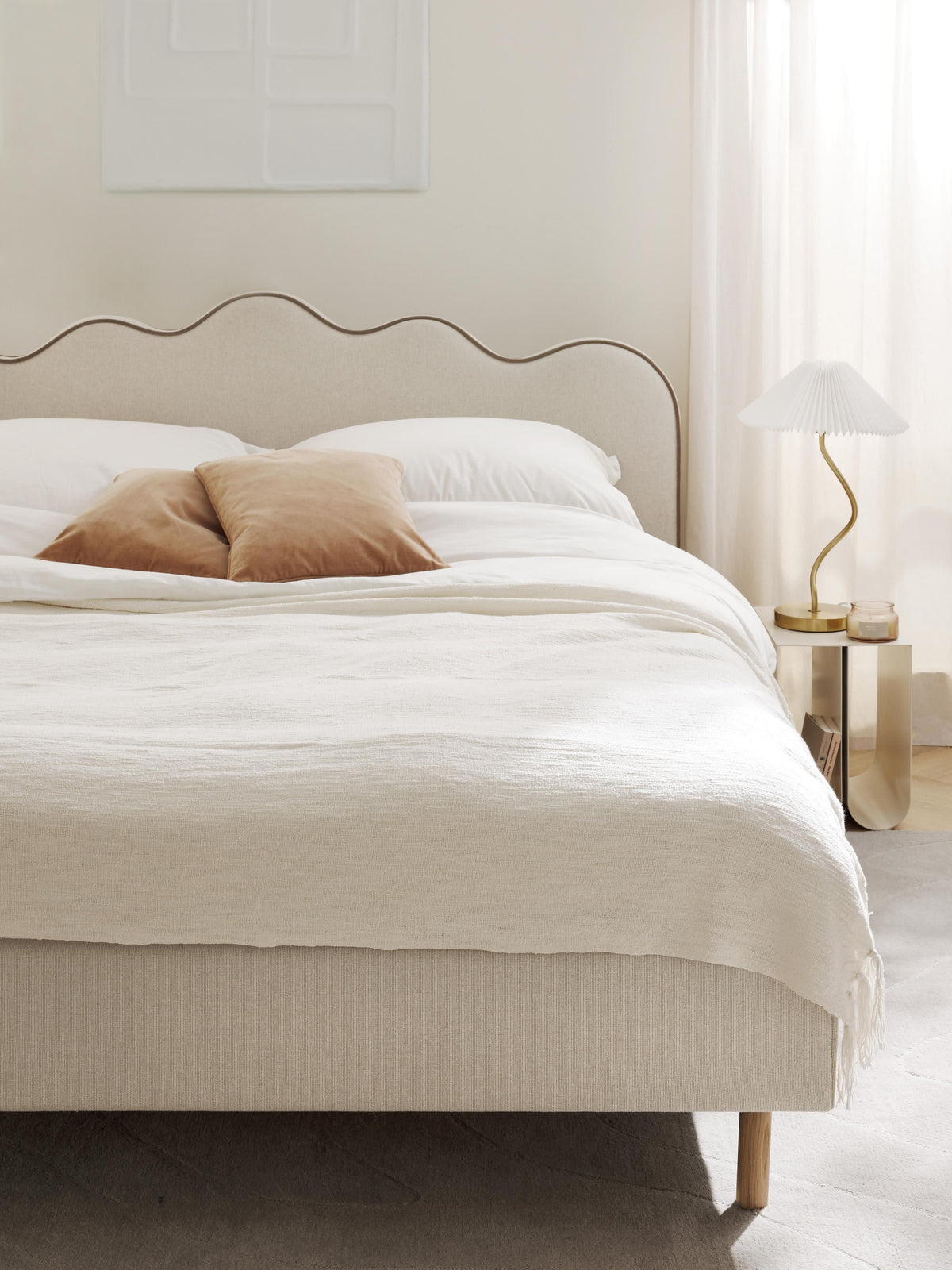 Rombiso Upholstered Bed with Wavy Headboard