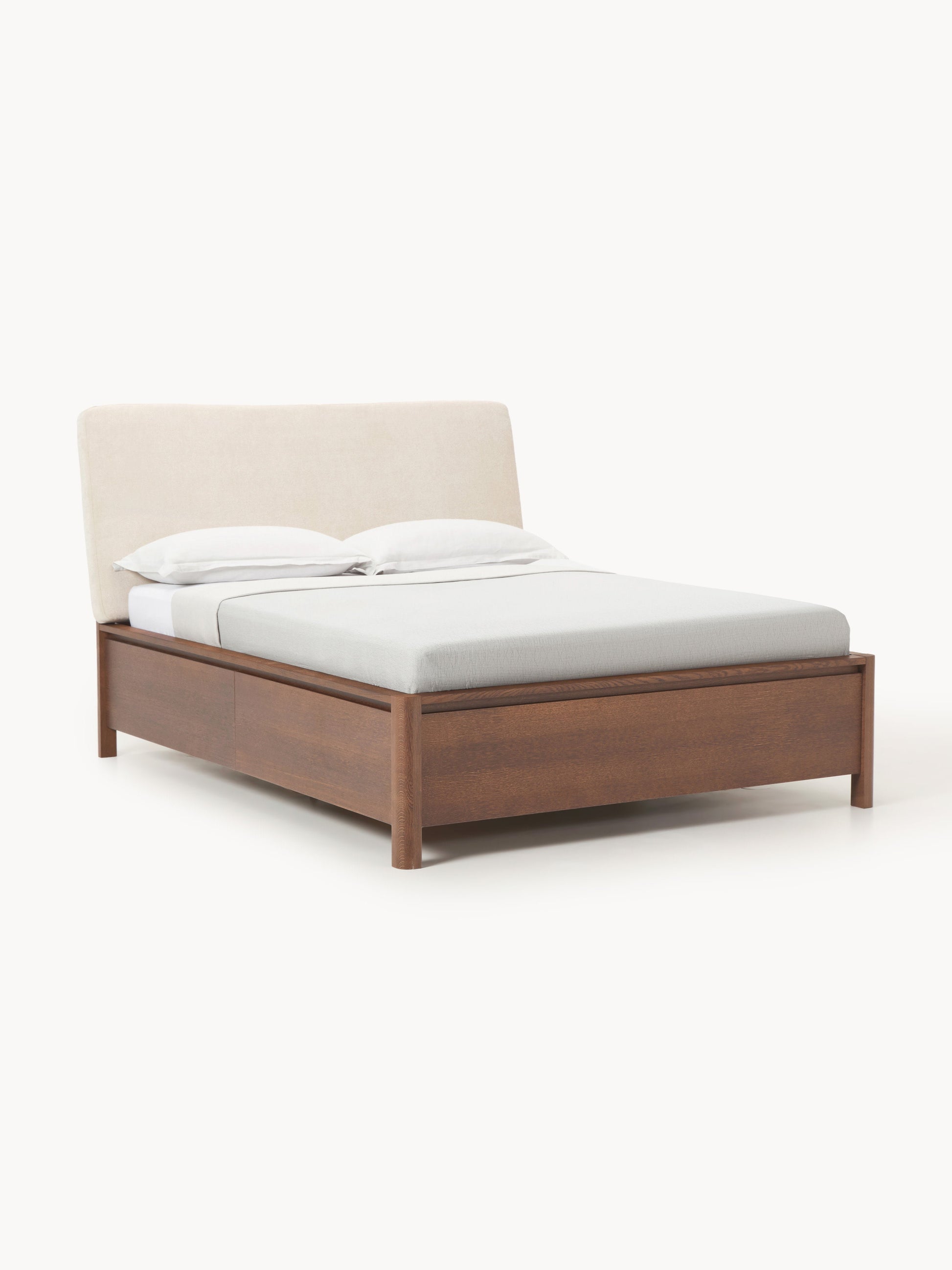 Santolli Wooden Bed with Upholstered Headboard and Drawers