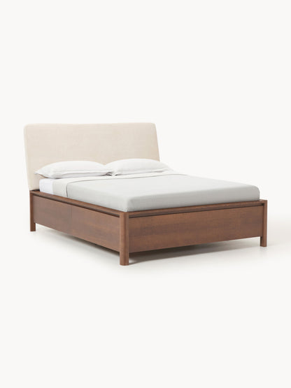 Santolli Wooden Bed with Upholstered Headboard and Drawers