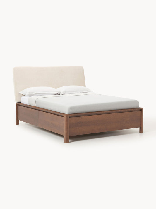 Santolli Wooden Bed with Upholstered Headboard and Drawers