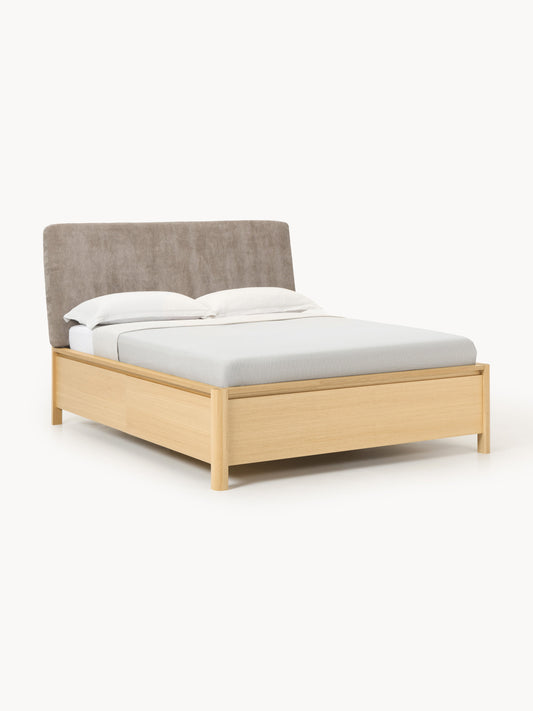 Santolli Wooden Bed with Upholstered Headboard and Drawers