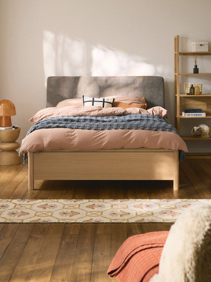 Santolli Wooden Bed with Upholstered Headboard and Drawers