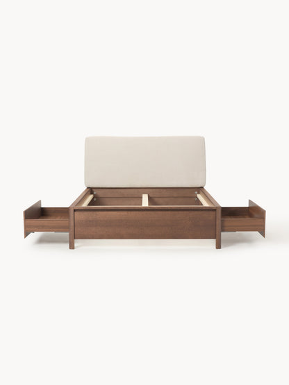 Santolli Wooden Bed with Upholstered Headboard and Drawers
