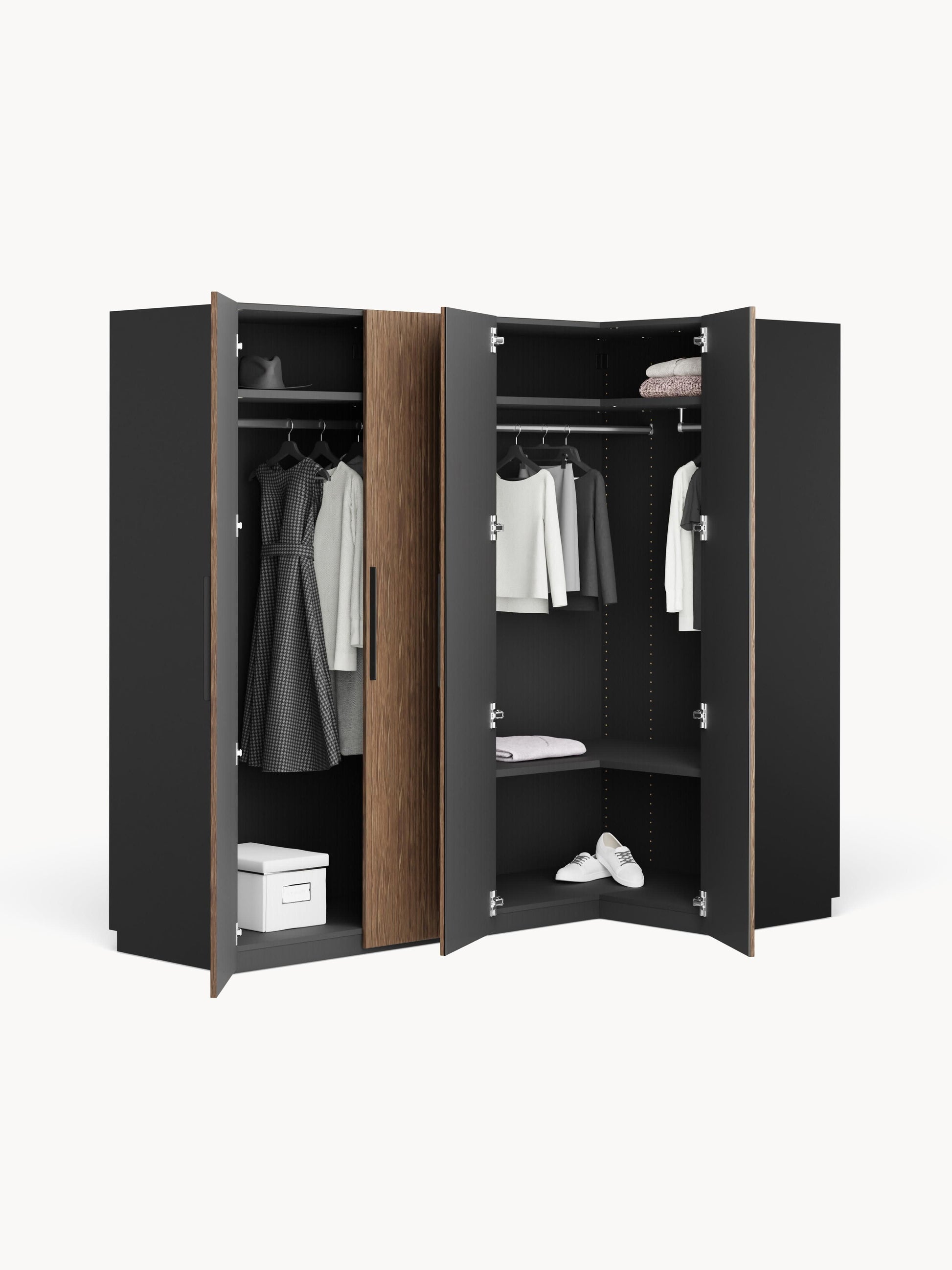 Simberto Modular Corner Wardrobe, 215 cm Wide, in Various Sizes