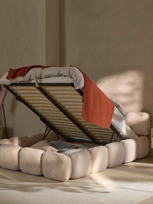 Taymonde Upholstered Bed in Bouclé with Storage