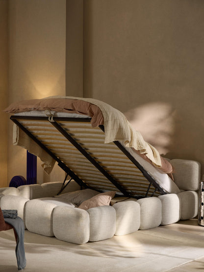 Taymonde Upholstered Bed in Bouclé with Storage