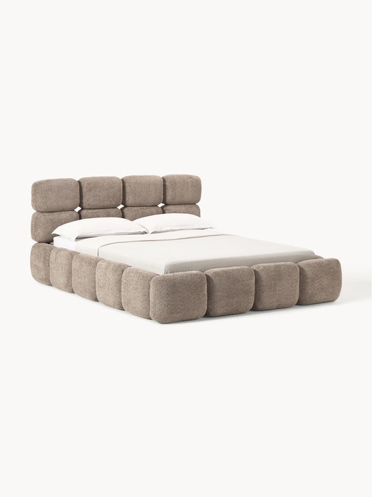 Taymonde Upholstered Bed in Teddy Bouclé with Storage