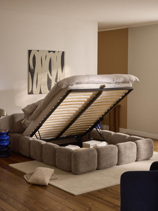 Taymonde Upholstered Bed in Teddy Bouclé with Storage